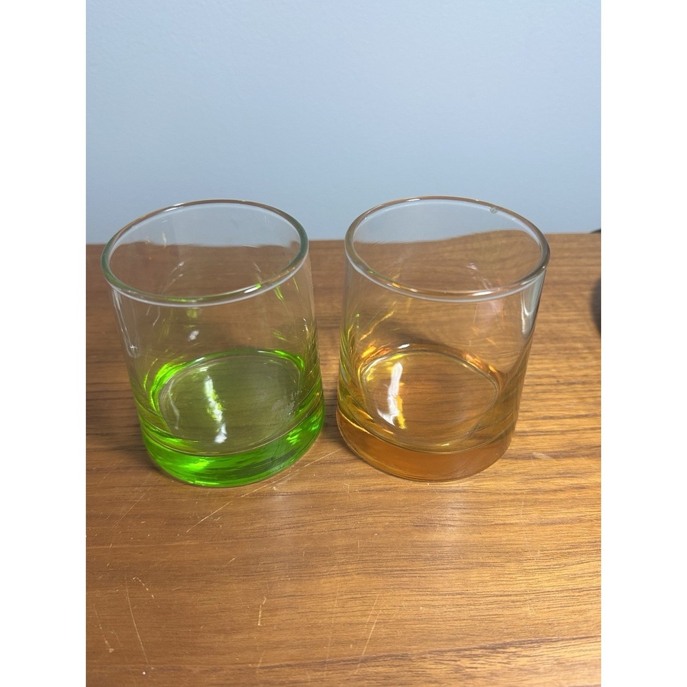 Vintage-Style Lowball Glasses Mid Century Modern 3" Set of 2 Green & Orange